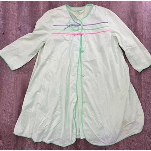 Vintage 80's Lorraine lime green nightgown and robe‎ set size XS Peignoir - Picture 4 of 6